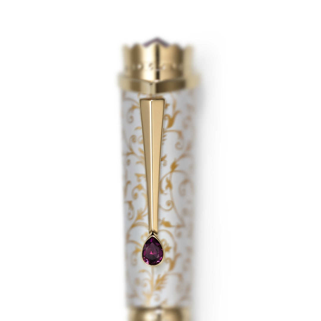 Purple teardrop crystal on the clip of the Wedding Pen Legacy Edition.